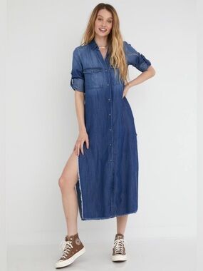 Bella Dahl Maxi Shirt Dress w/ Ombre Wash